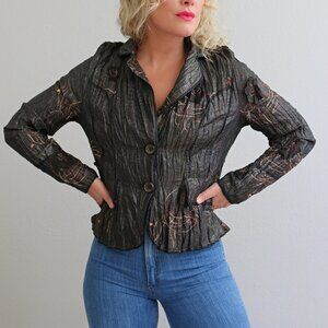 2000's Designer Alberto Makali Flower Applique Y2K Jacket ~ Women's Medium